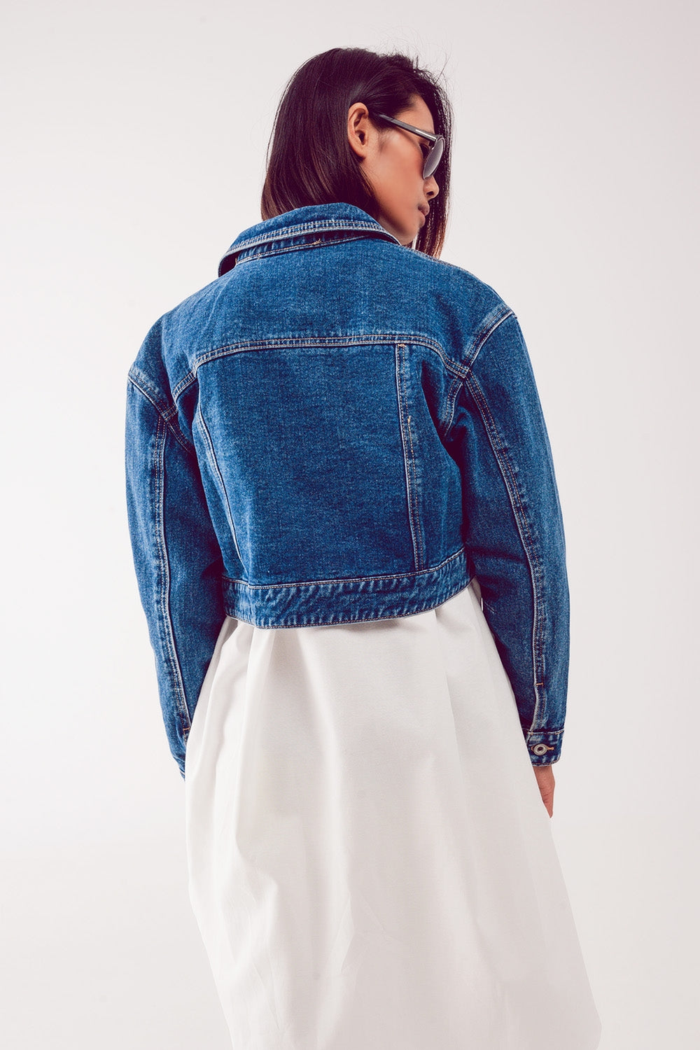 Cropped denim jacket in mid blue - Jackets