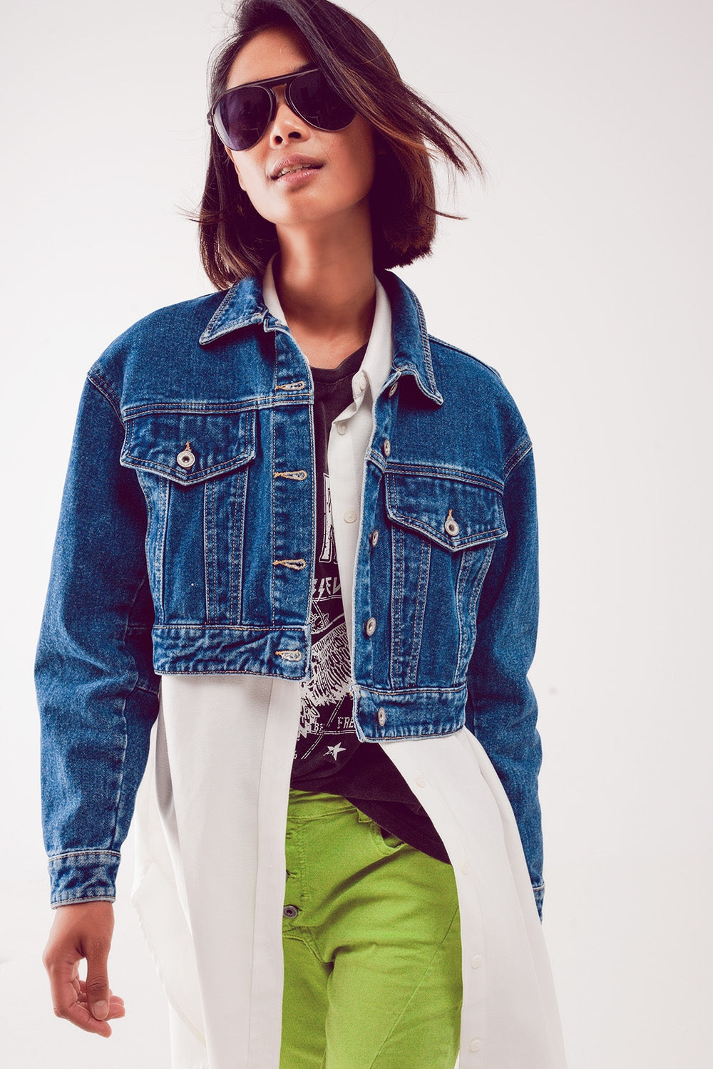 Cropped denim jacket in mid blue - Jackets