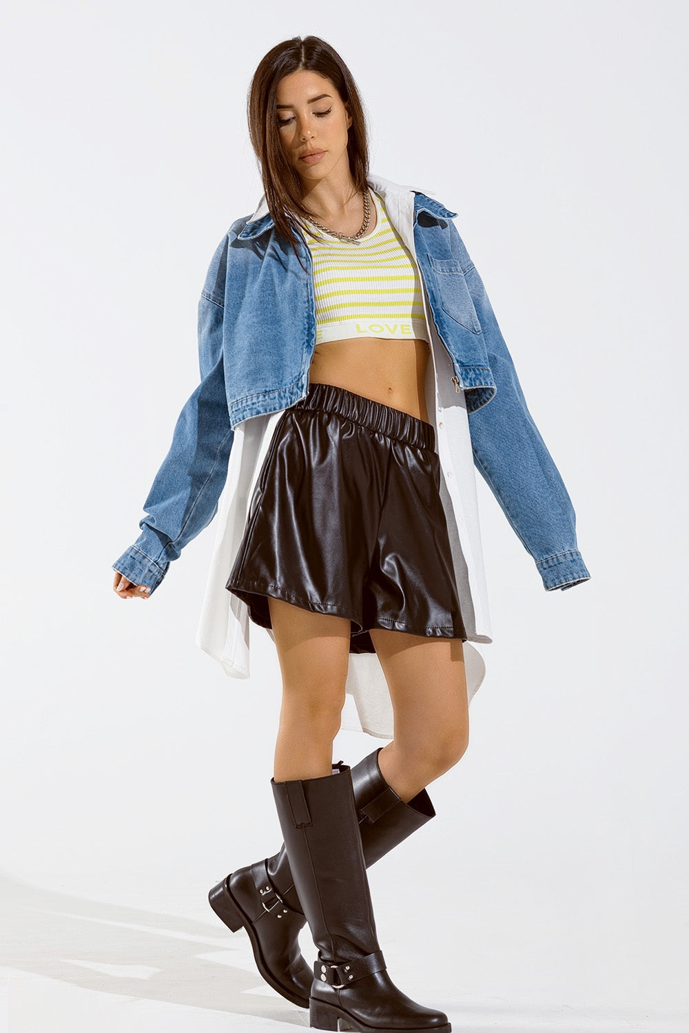 Cropped Denim Jacket with zipper closure and hand painted print at the back - Jackets