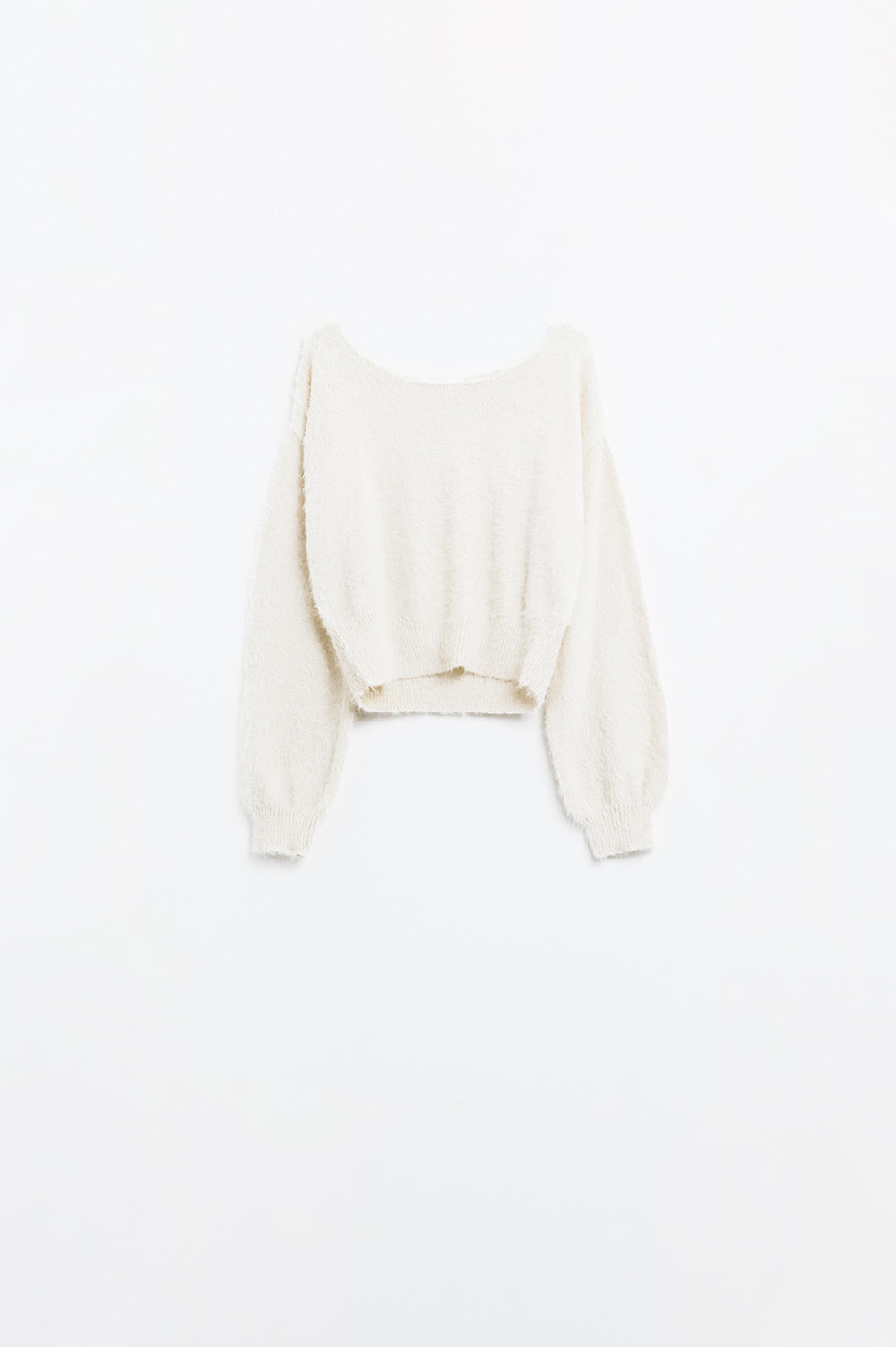 cropped fluffy sweater in cream fitted at the waist - Sweaters