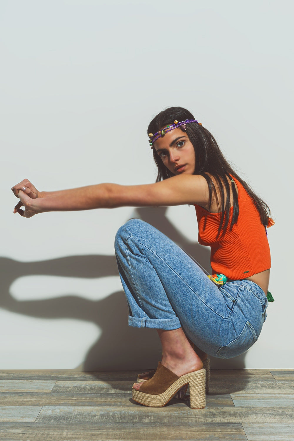 Cropped Knitted Tank Top in Orange - Jumpers