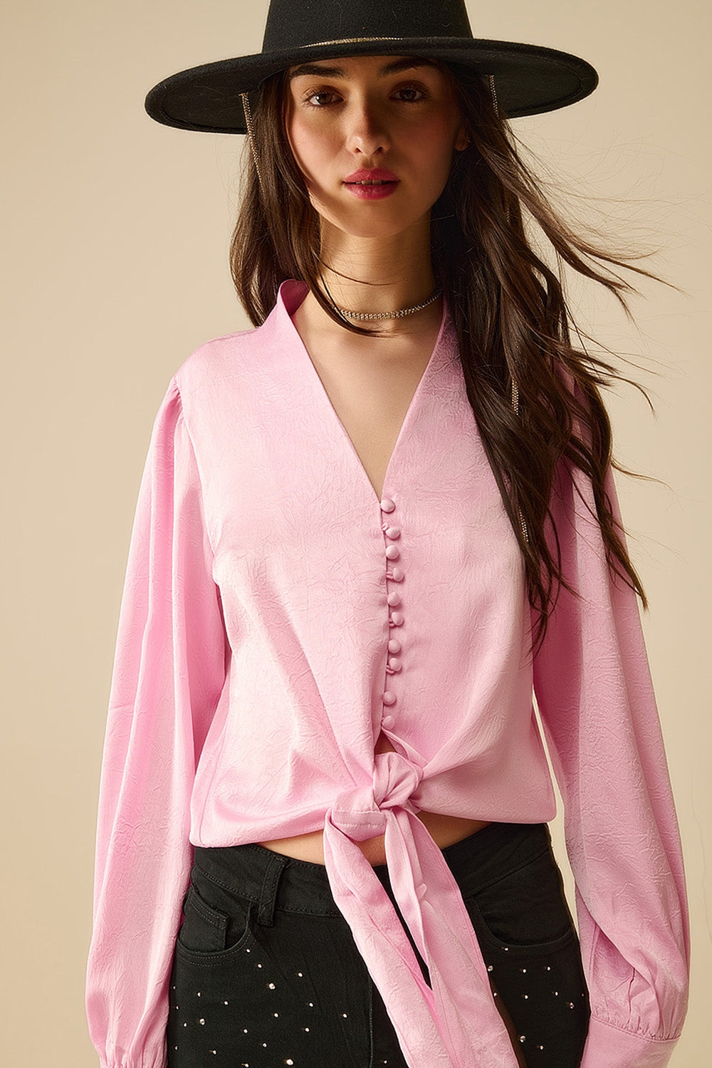 Cropped Shirt In pink Featuring knot - Shirts