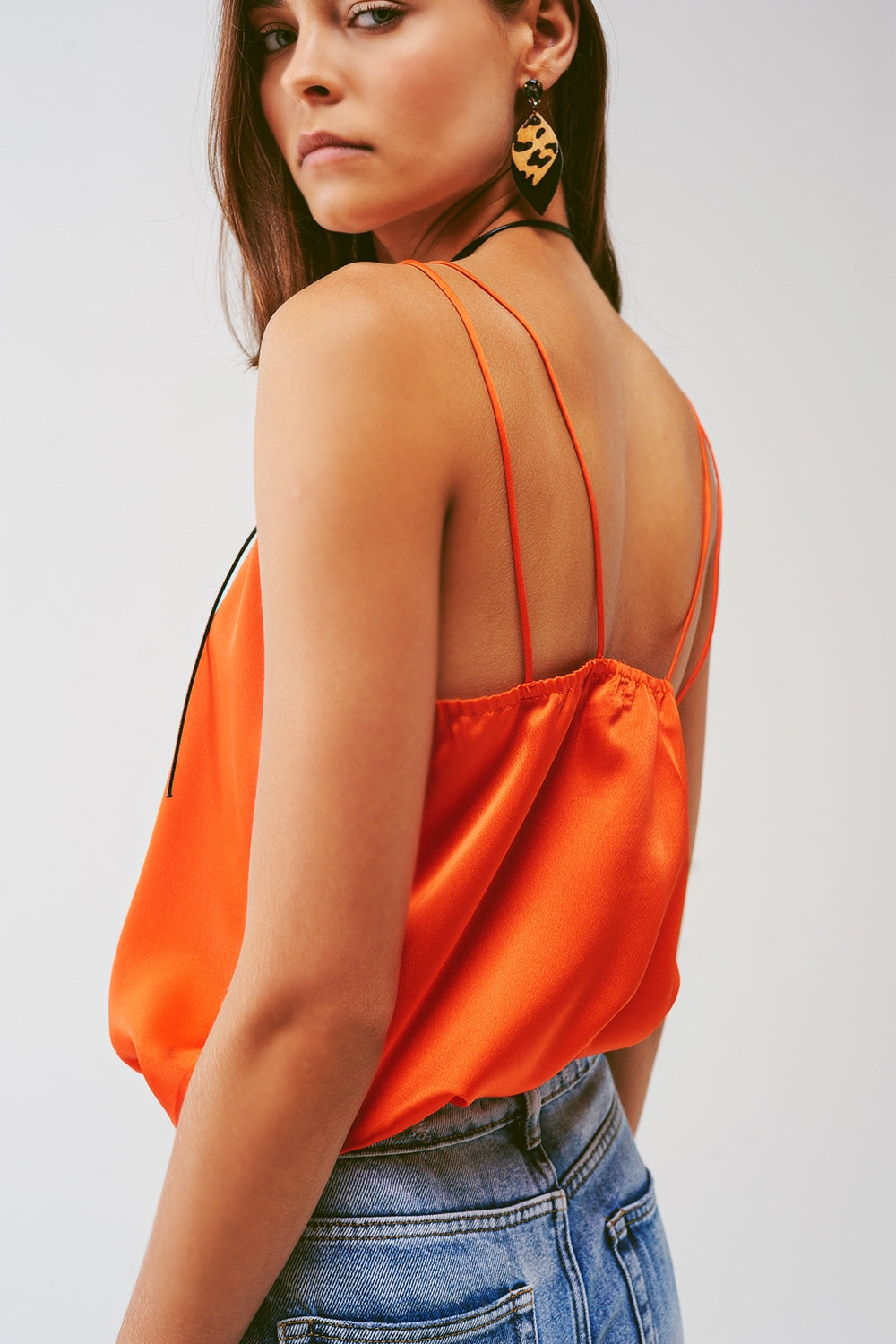 Cropped Shirt with Spaghetti Straps in Orange - Shirts