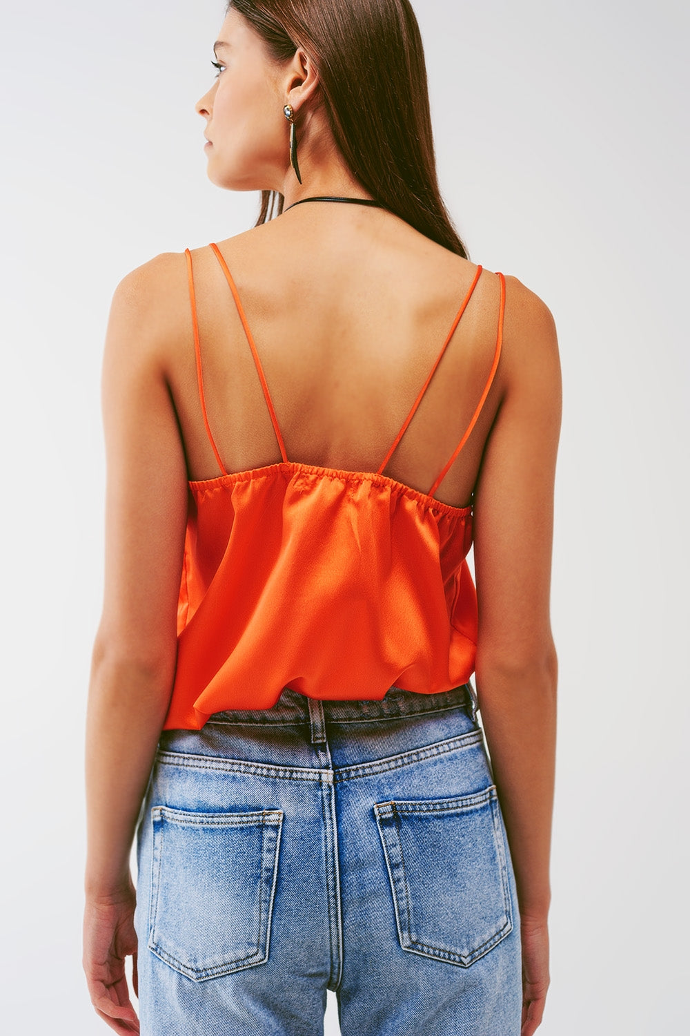 Cropped Shirt with Spaghetti Straps in Orange - Shirts