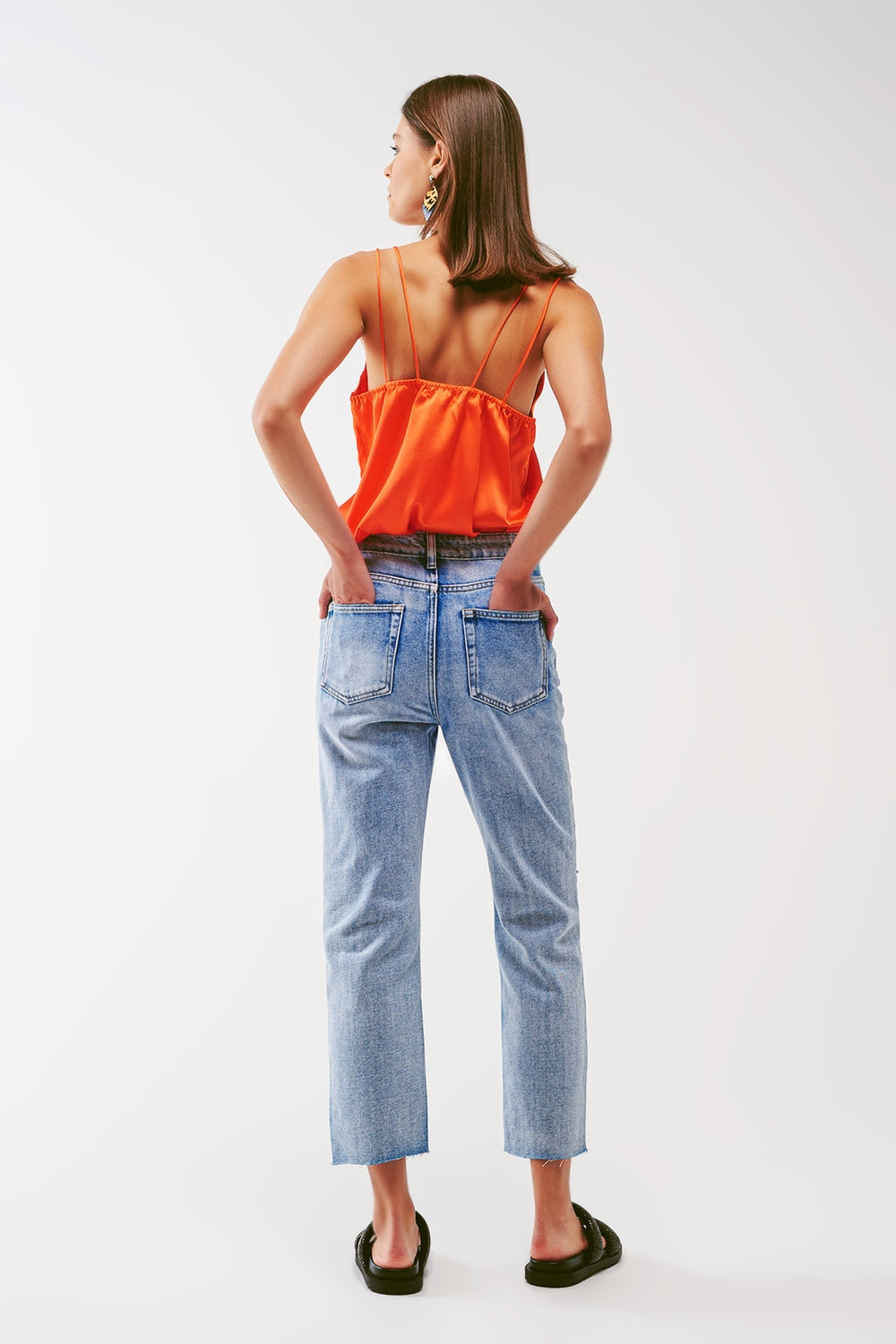 Cropped Shirt with Spaghetti Straps in Orange - Shirts