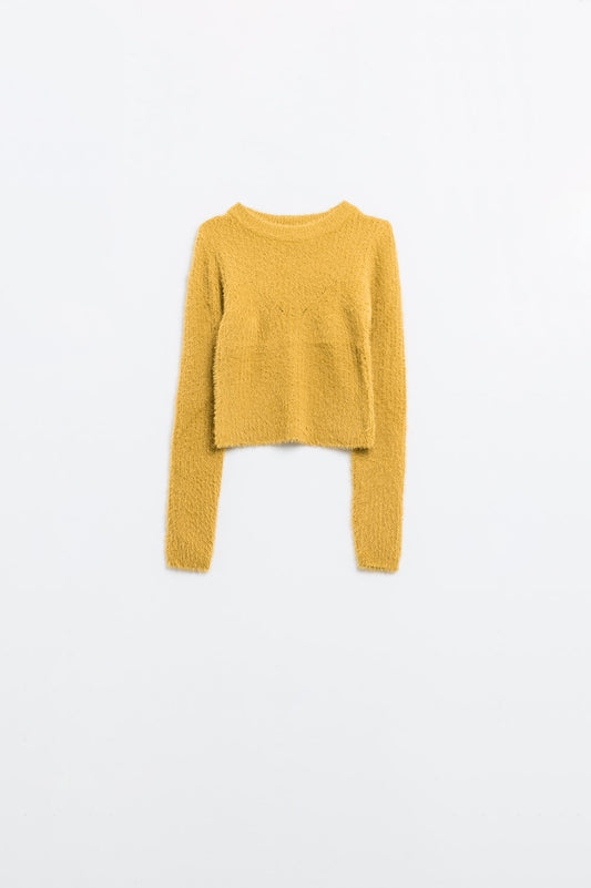 Cropped Sweater With Stitching Detail in yellow - Jumpers