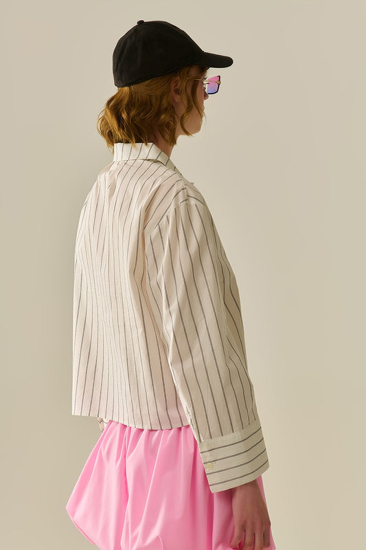 cropped white striped poplin shirt - Shirts
