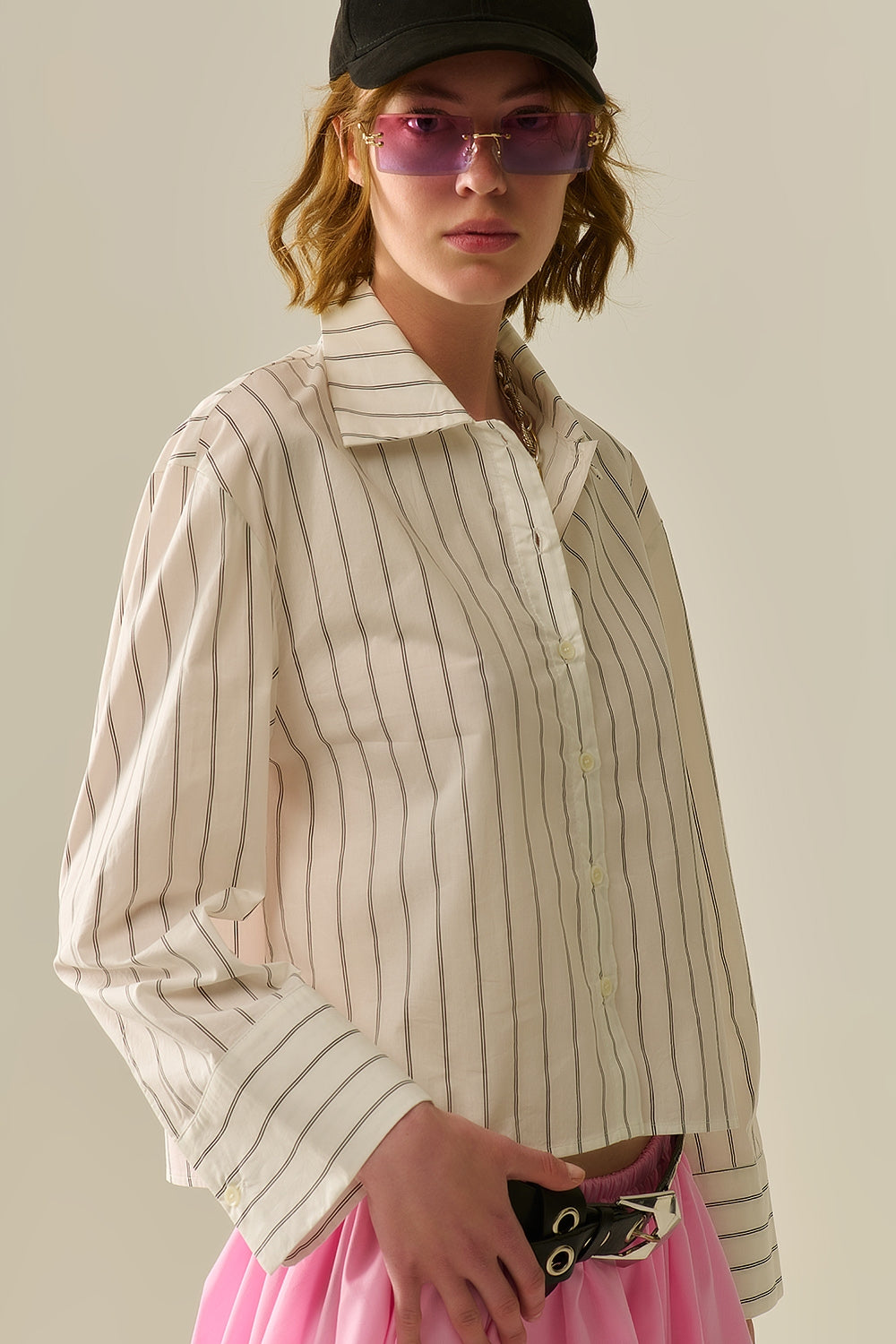cropped white striped poplin shirt - Shirts
