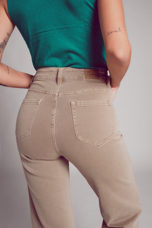 Cropped wide leg jeans in beige color - Jeans