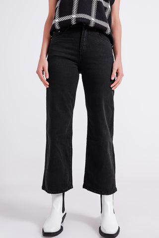 Cropped wide leg jeans in black