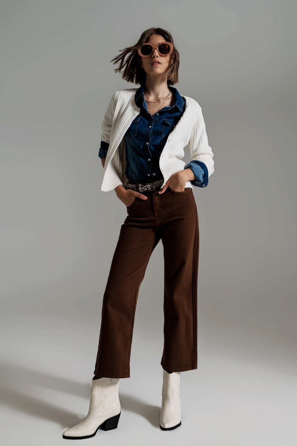 Cropped wide leg jeans in brown - Jeans