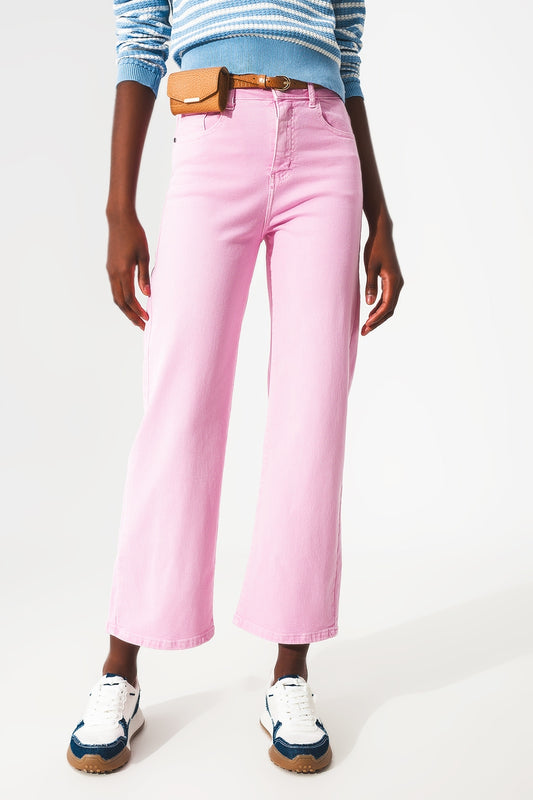 Cropped wide leg jeans in bubblegum pink - Jeans