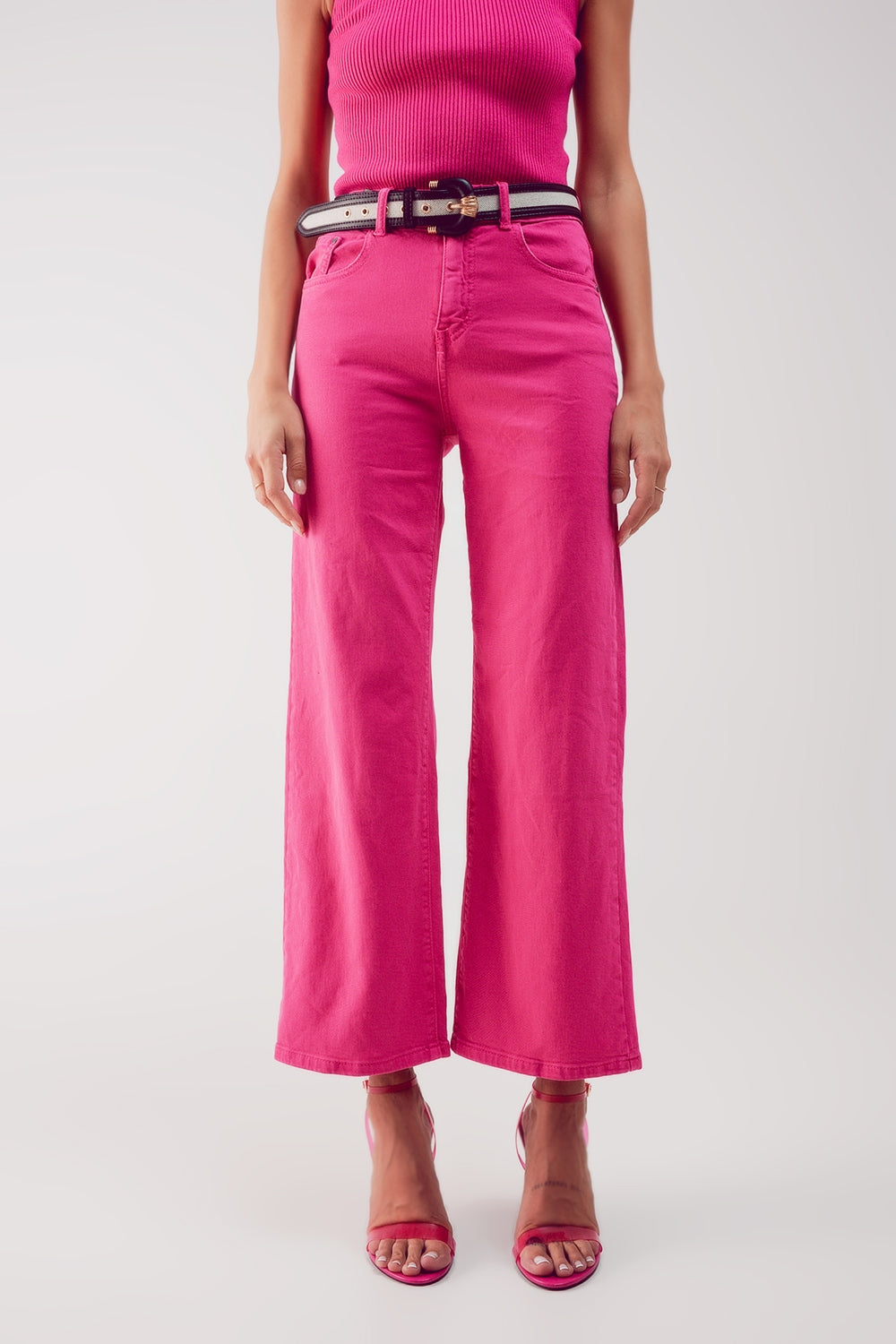 Cropped wide leg jeans in fushia - Jeans