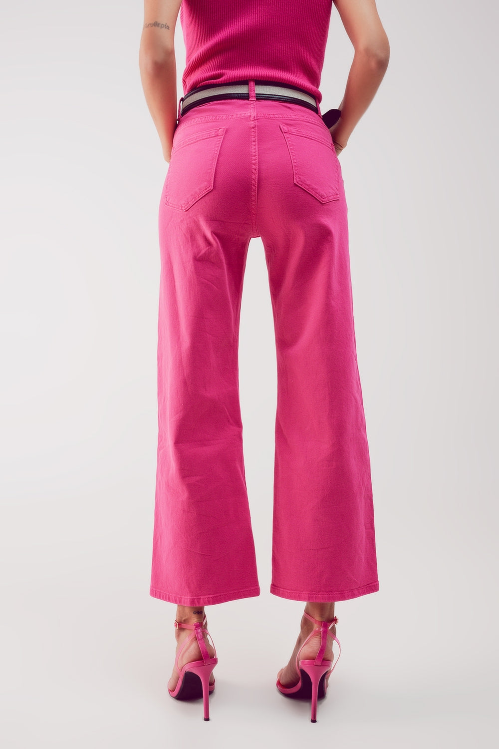 Cropped wide leg jeans in fushia - Jeans