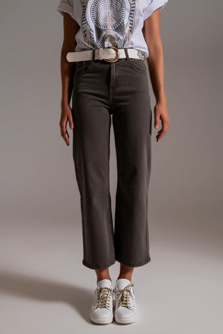 Cropped wide leg jeans in grey