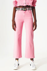 Cropped wide leg jeans in pink