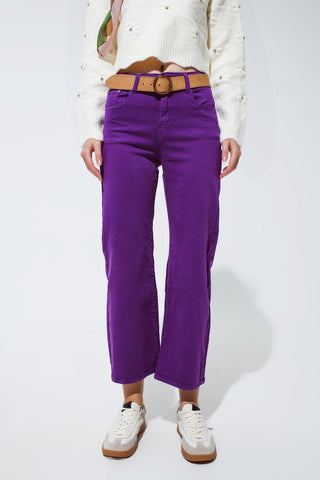 Cropped wide leg jeans in purple