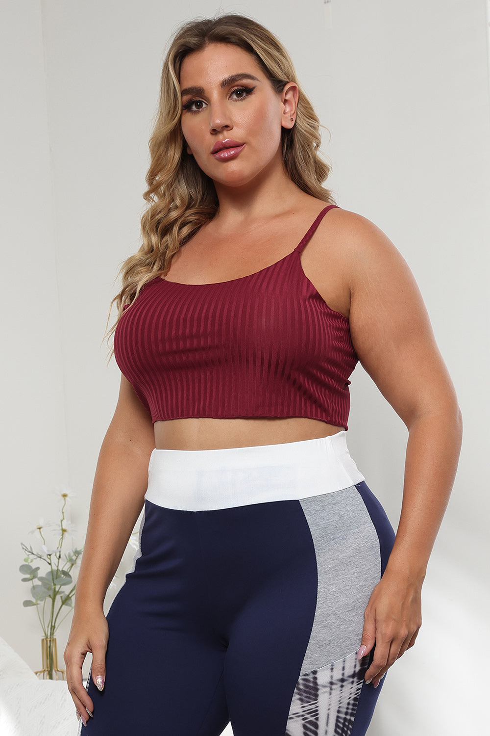 Curvy Plus Size Crop Top in Burgundy - Tops