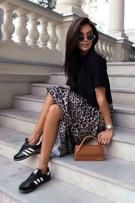 Kami Panther Motif Long Skirt - Skirts