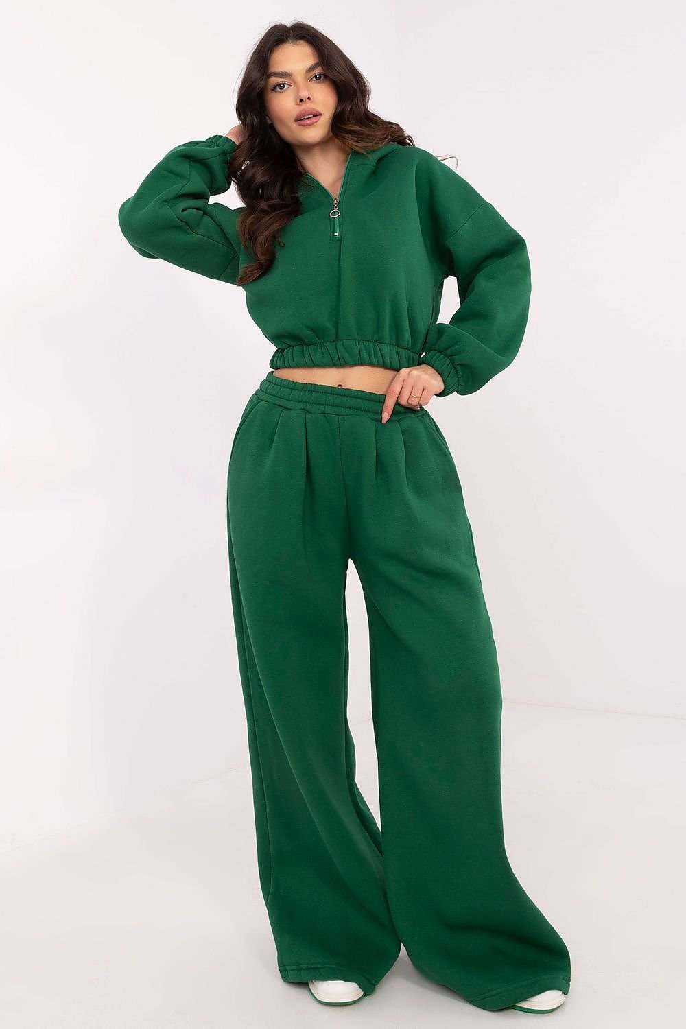 Women's Tracksuit Set with Hoodie and High-Waisted Pants green one-size-fits-all - Trousers