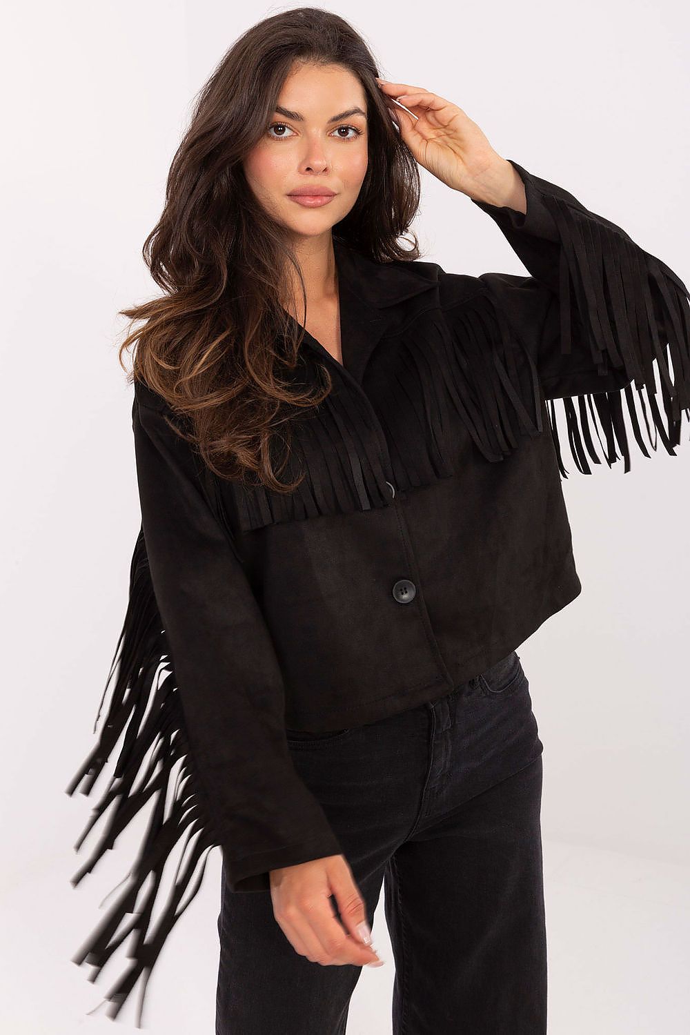Fringe Detail Statement Jacket for Women black one-size-fits-all -