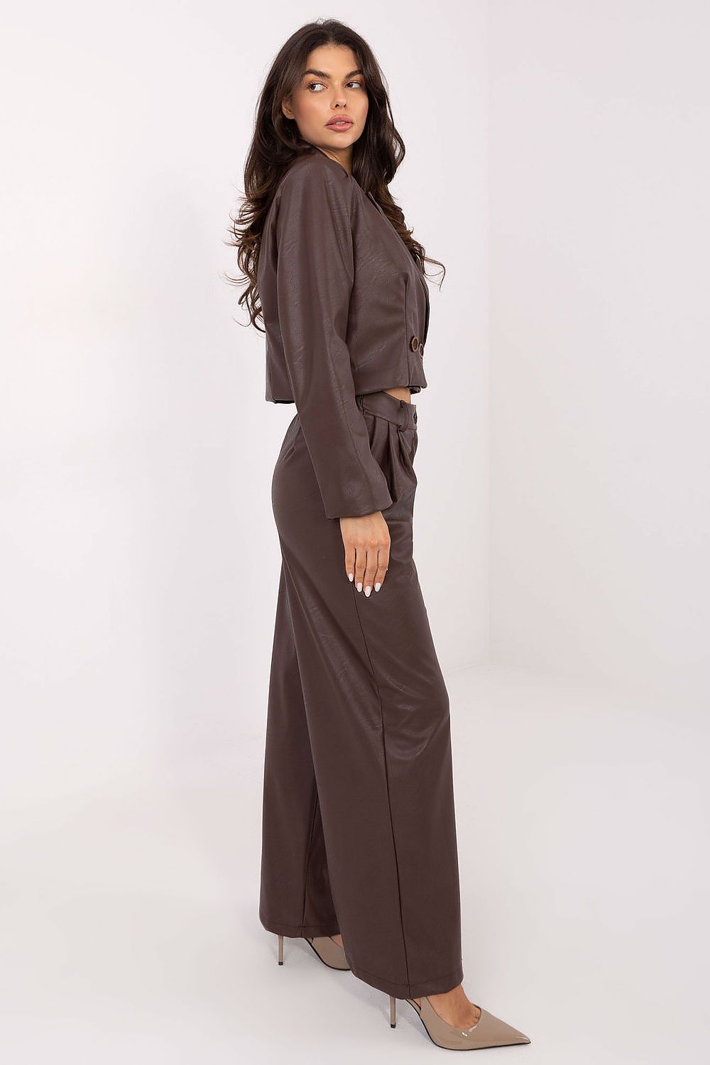 Wide-Leg Trousers in Brown Faux Leather - Trousers