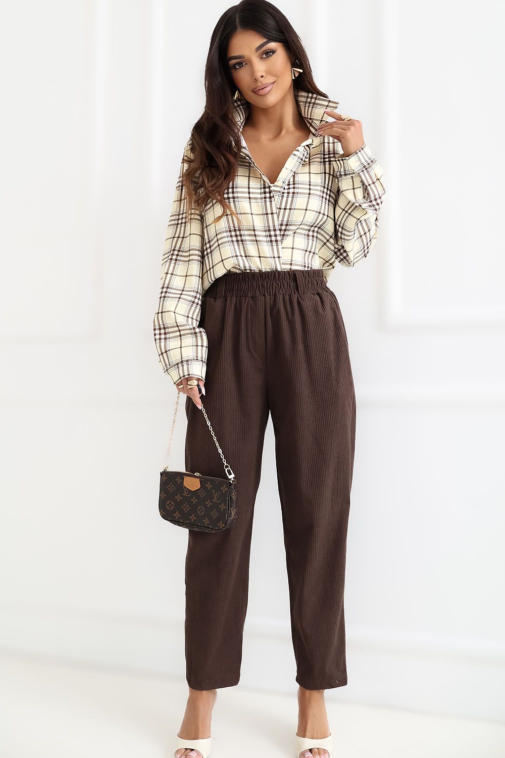 Corduroy Paperbag Pants for Trendy Casual Wear brown - Trousers