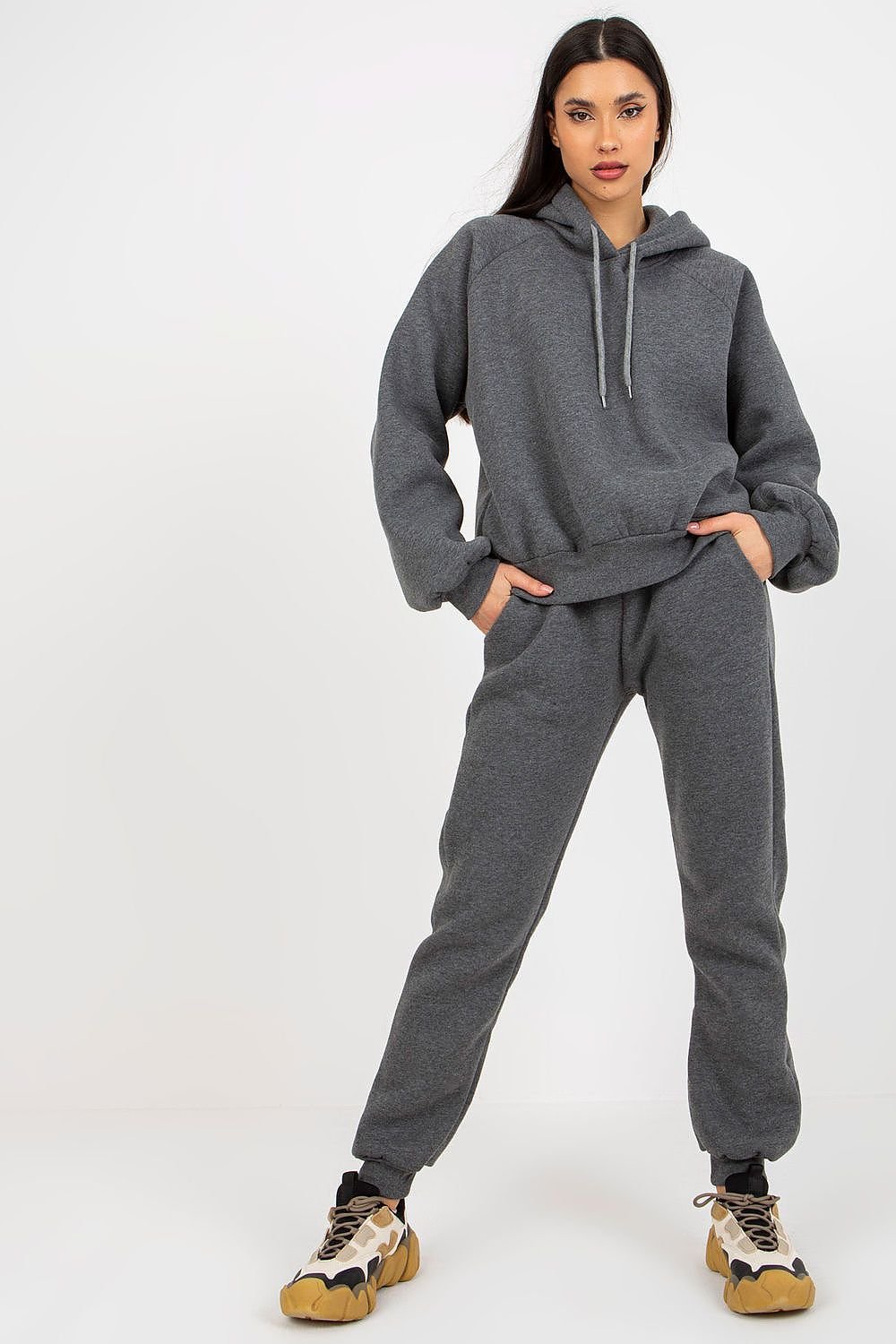 Cozy Hooded Sweatshirt Set with Long Pants grey one-size-fits-all - Outfit Sets