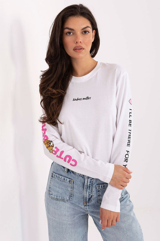 Sublevel Cute Bear Inscription Blouse - Trendy Style white - Blouses