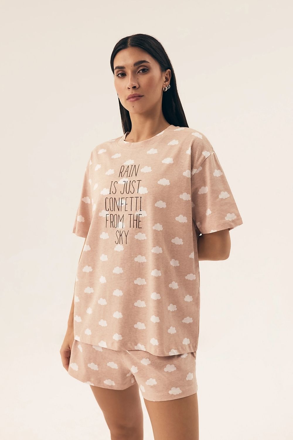 BoutiqueLua Cute Cloud Print Pyjamas Set for Women beige - Pyjama Set