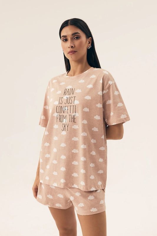 BoutiqueLua Cute Cloud Print Pyjamas Set for Women beige - Pyjama Set