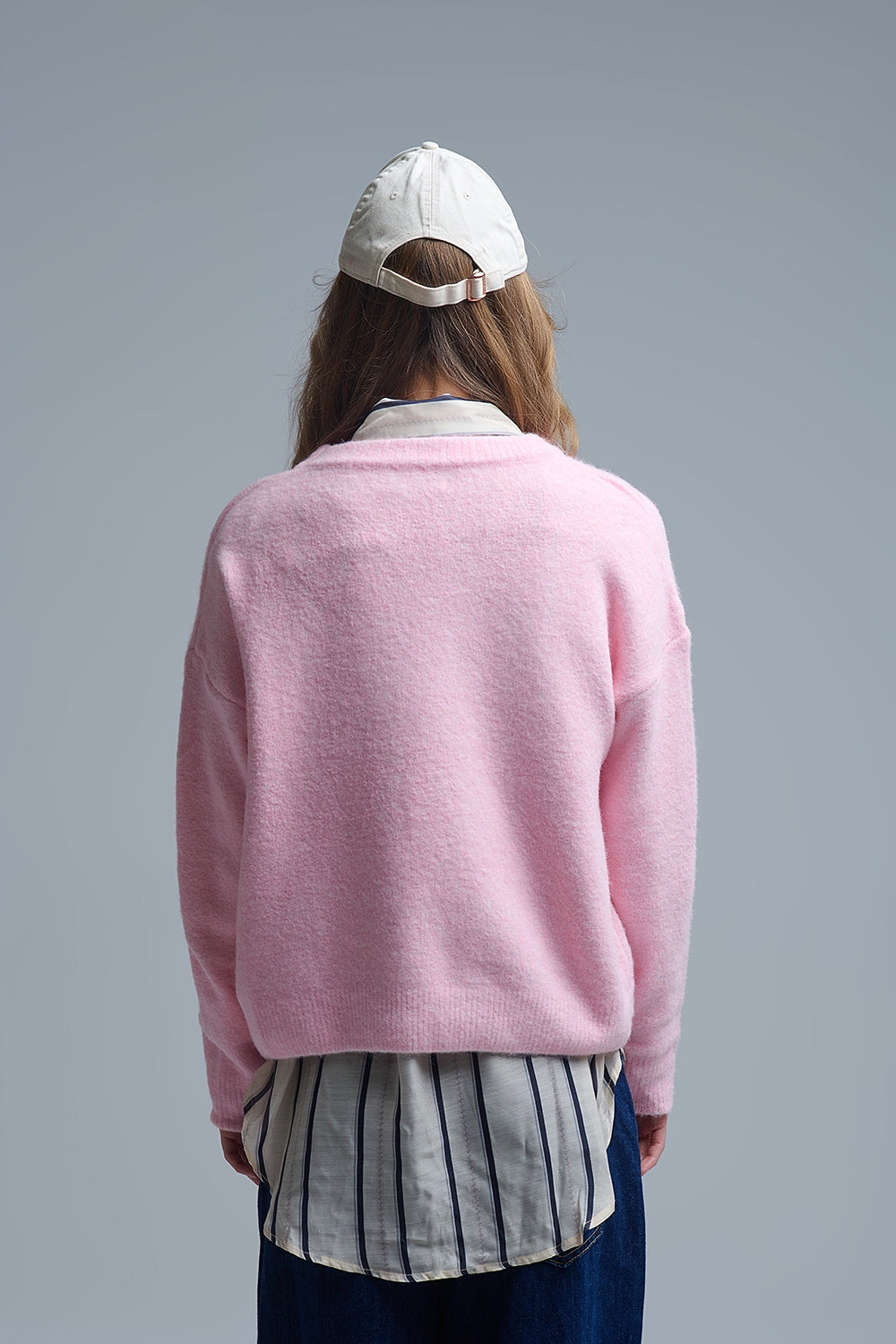 Cute Pink Cropped Bear Patch Sweater - Sweaters