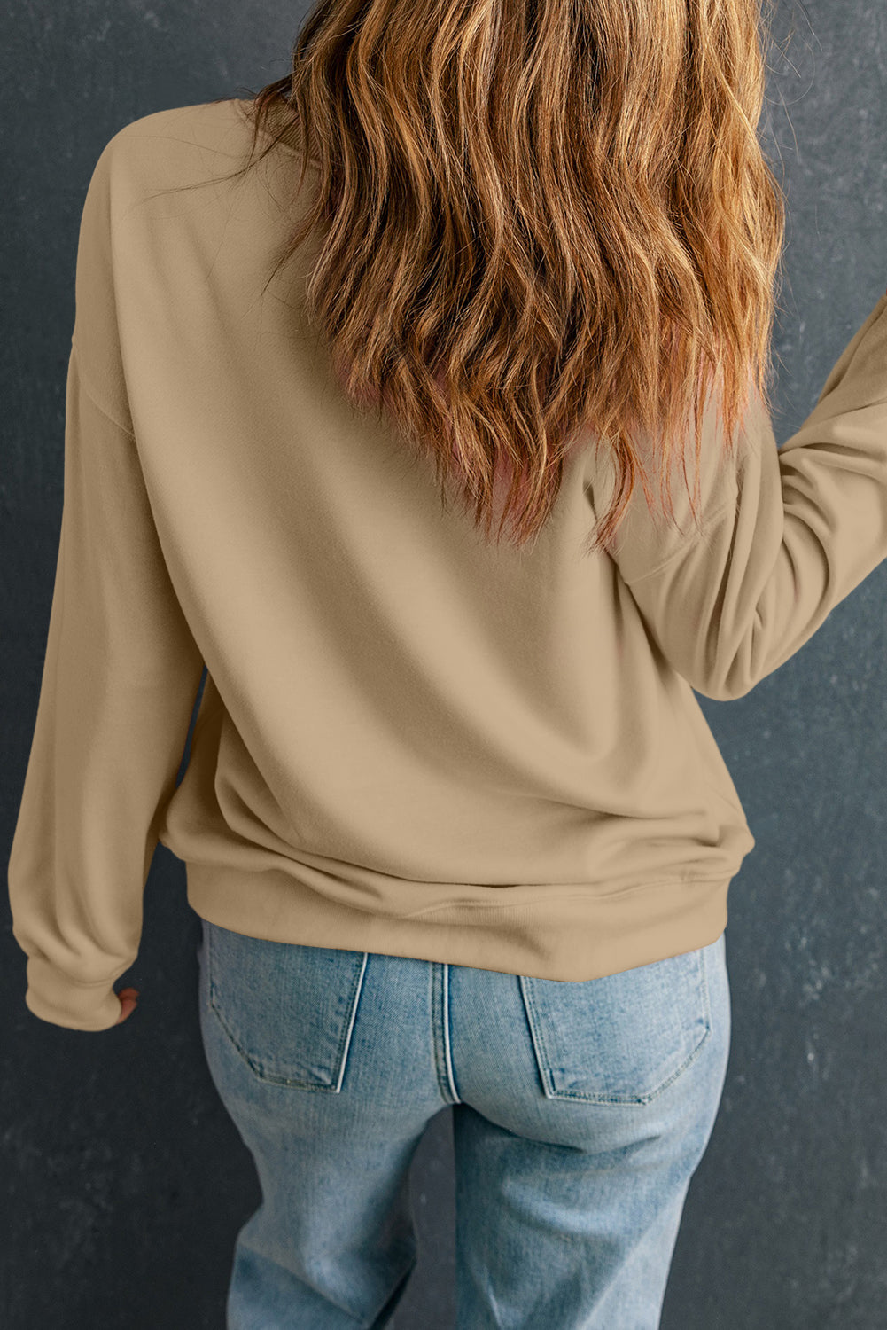 Apricot Solid Crew Neck Drop Shoulder Plus Size Sweatshirt - Plus Size/Plus Size Sweatshirts & Hoodies