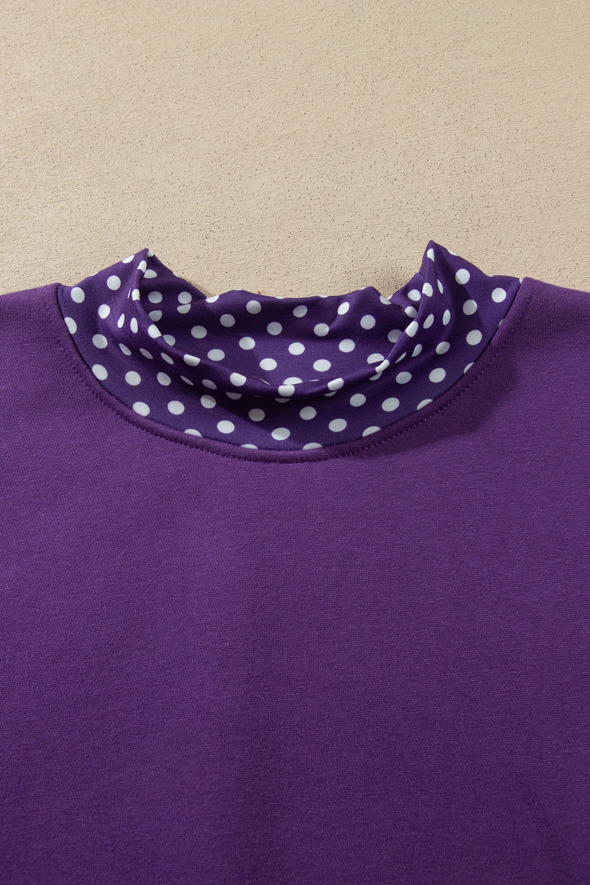 Tillandsia Purple Polka Dot Patchwork Round Neck Plus Size Sweatshirt