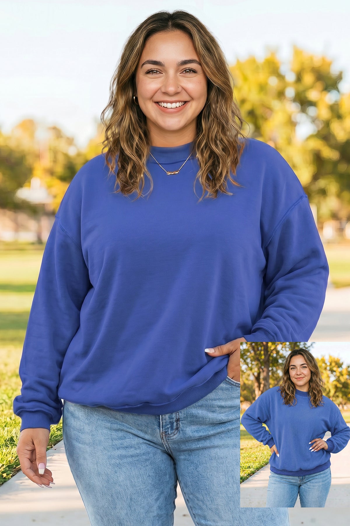 Exposed Seam Detail Reversible Double Wear Plus Size Sweatshirt Dark Blue 65%Polyester+35%Cotton - Plus Size/Plus Size Sweatshirts & Hoodies