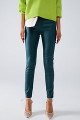 Pantalon super skinny en similicuir vert foncé