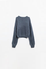 Pull en grosse maille gris foncé à manches ballon