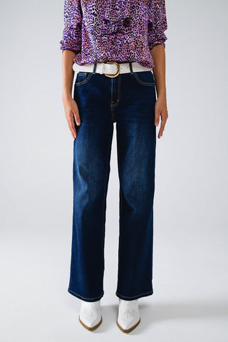 Jeans escuro perna larga anos 90