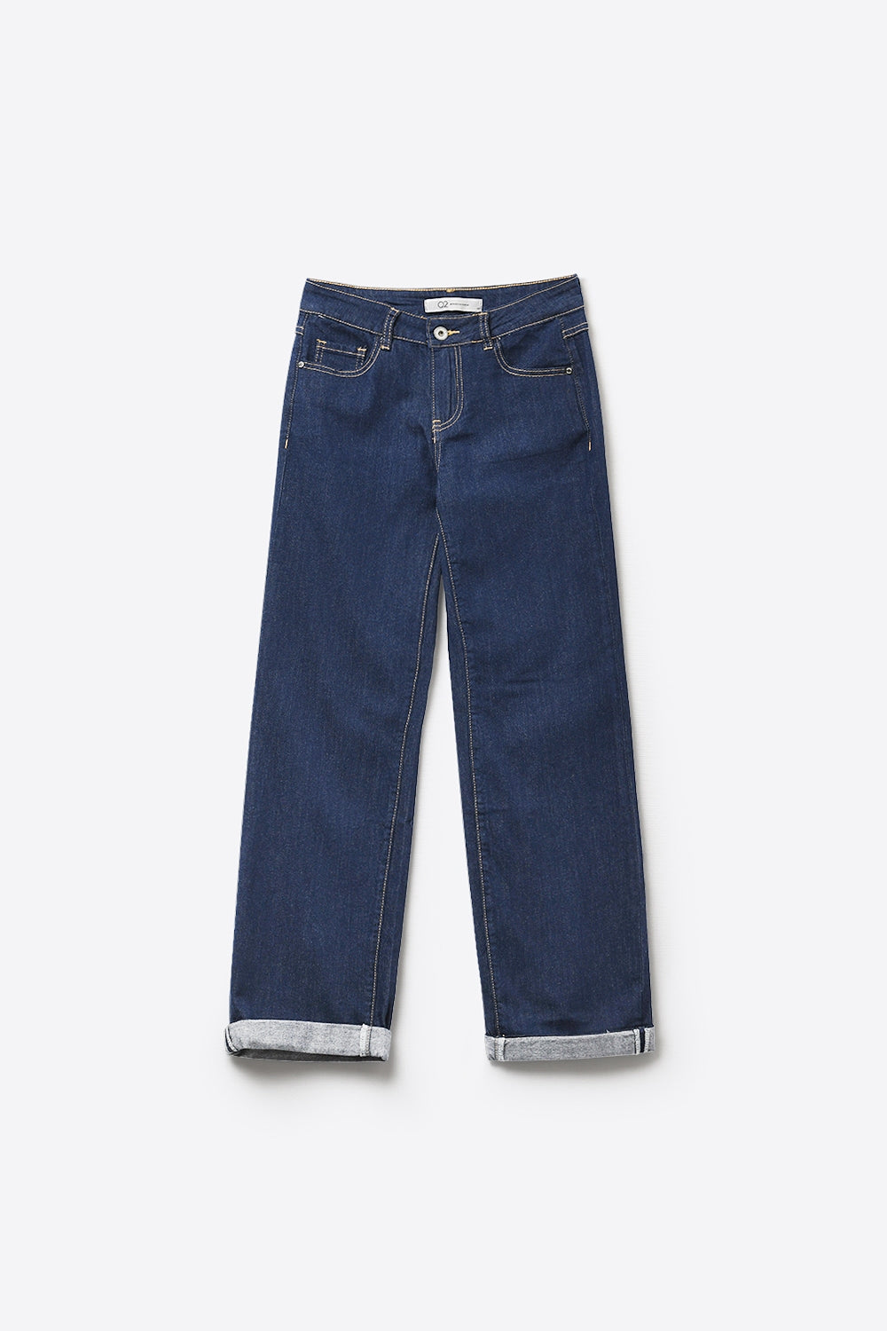 Dark Wash Wide-Leg Denim Jeans with Cuffed Hem - Jeans
