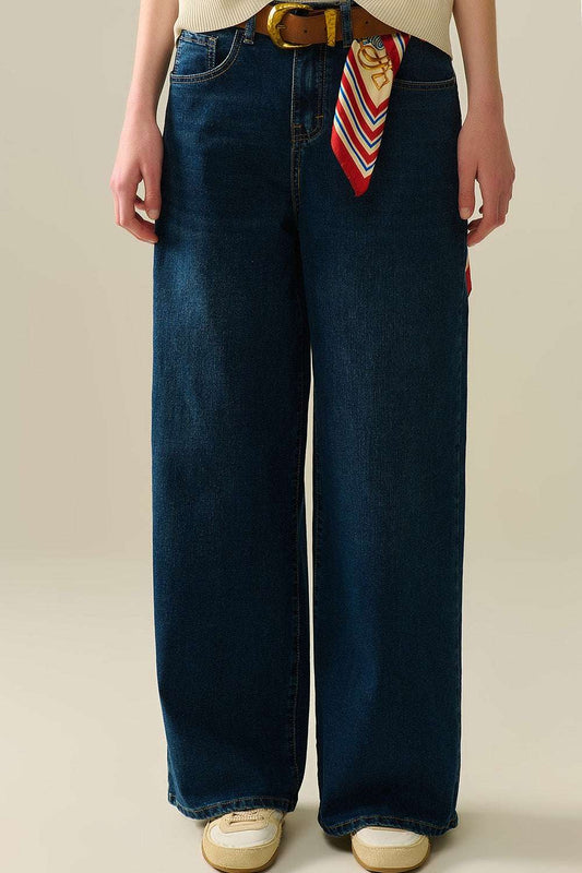 dark wash wide leg jeans - Jeans