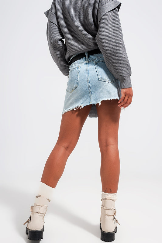 Denim button through mini skirt in light blue - Skirts