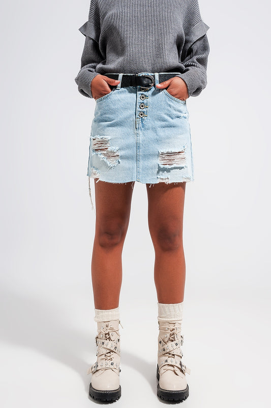 Denim button through mini skirt in light blue - Skirts