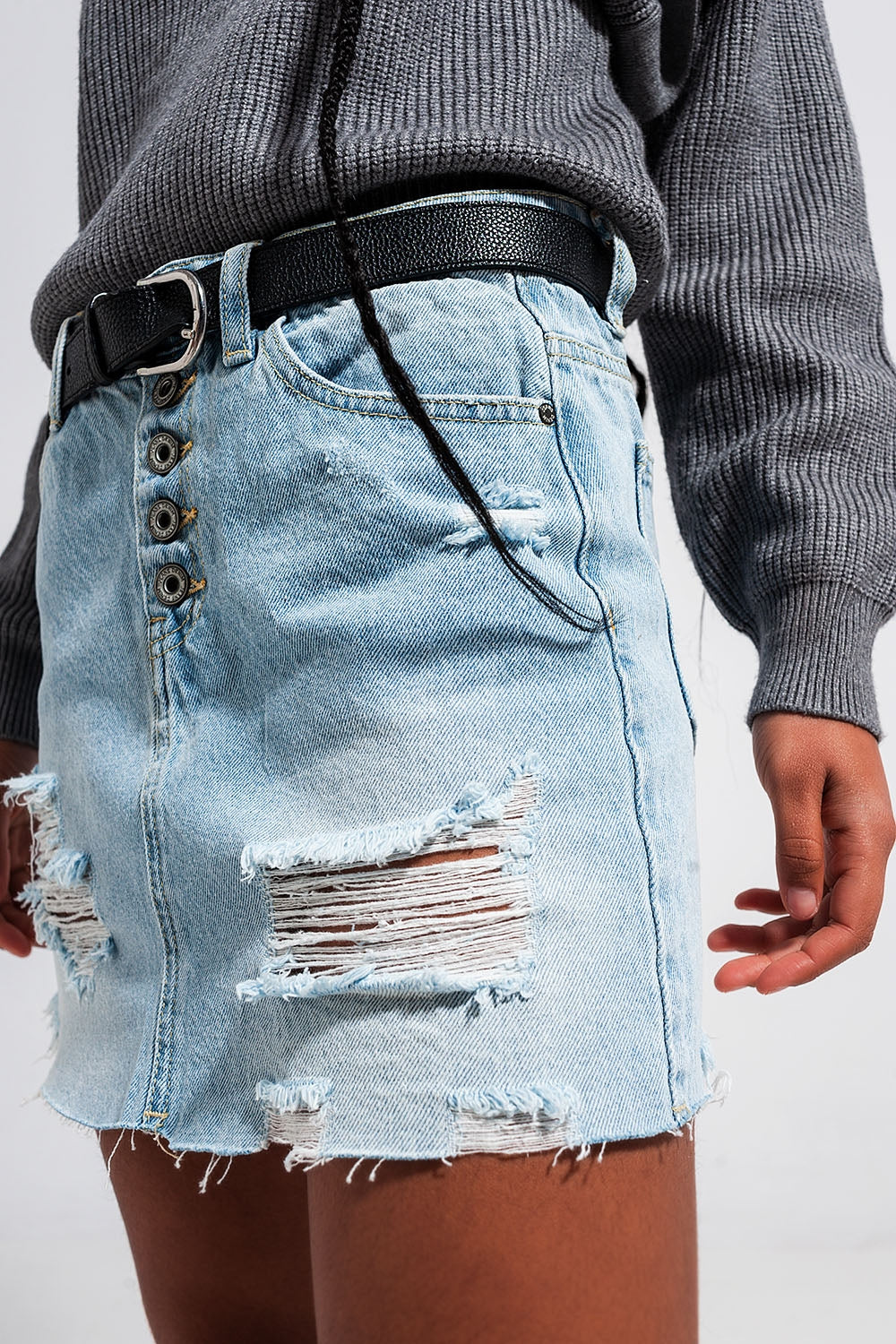 Denim button through mini skirt in light blue - Skirts