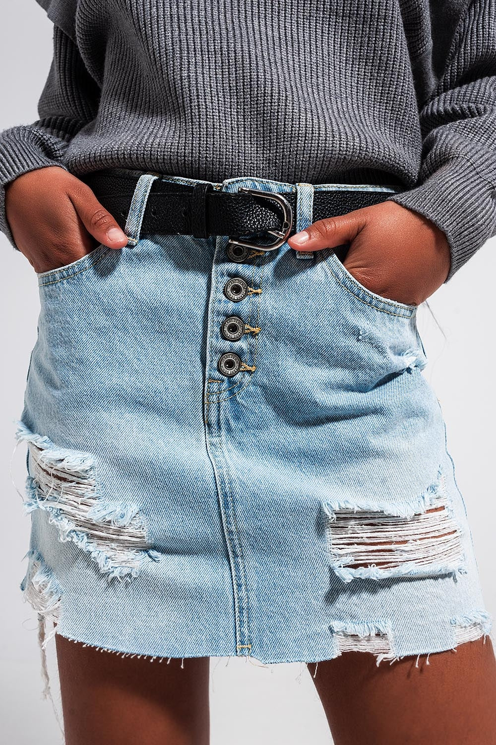 Denim button through mini skirt in light blue - Skirts
