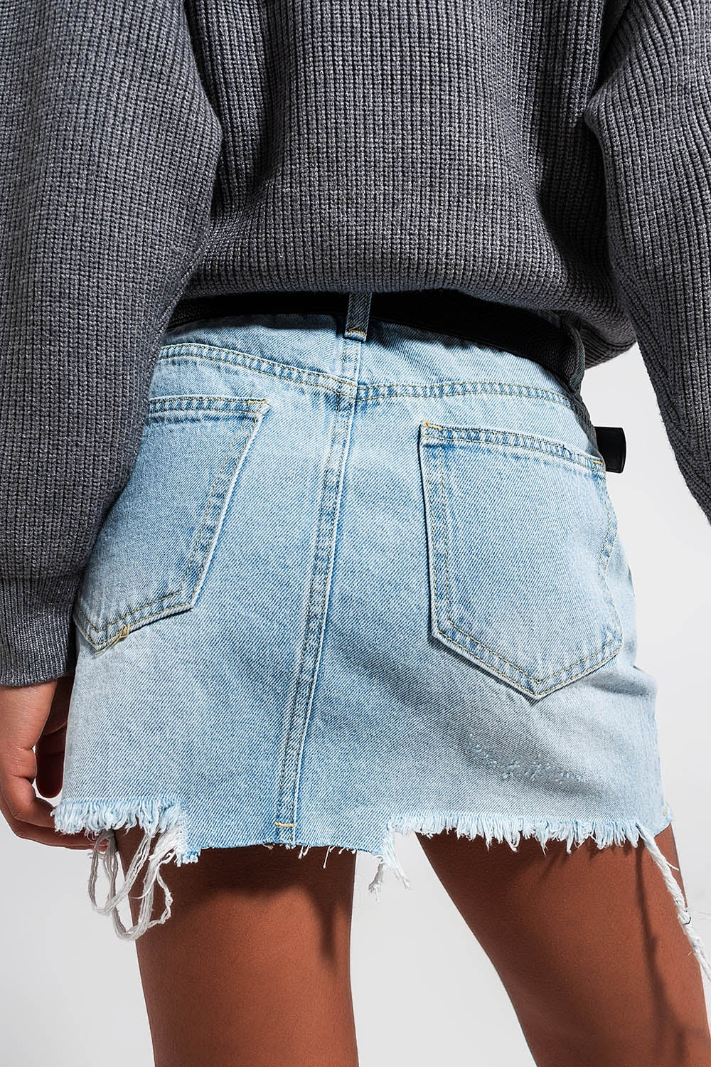 Denim button through mini skirt in light blue - Skirts
