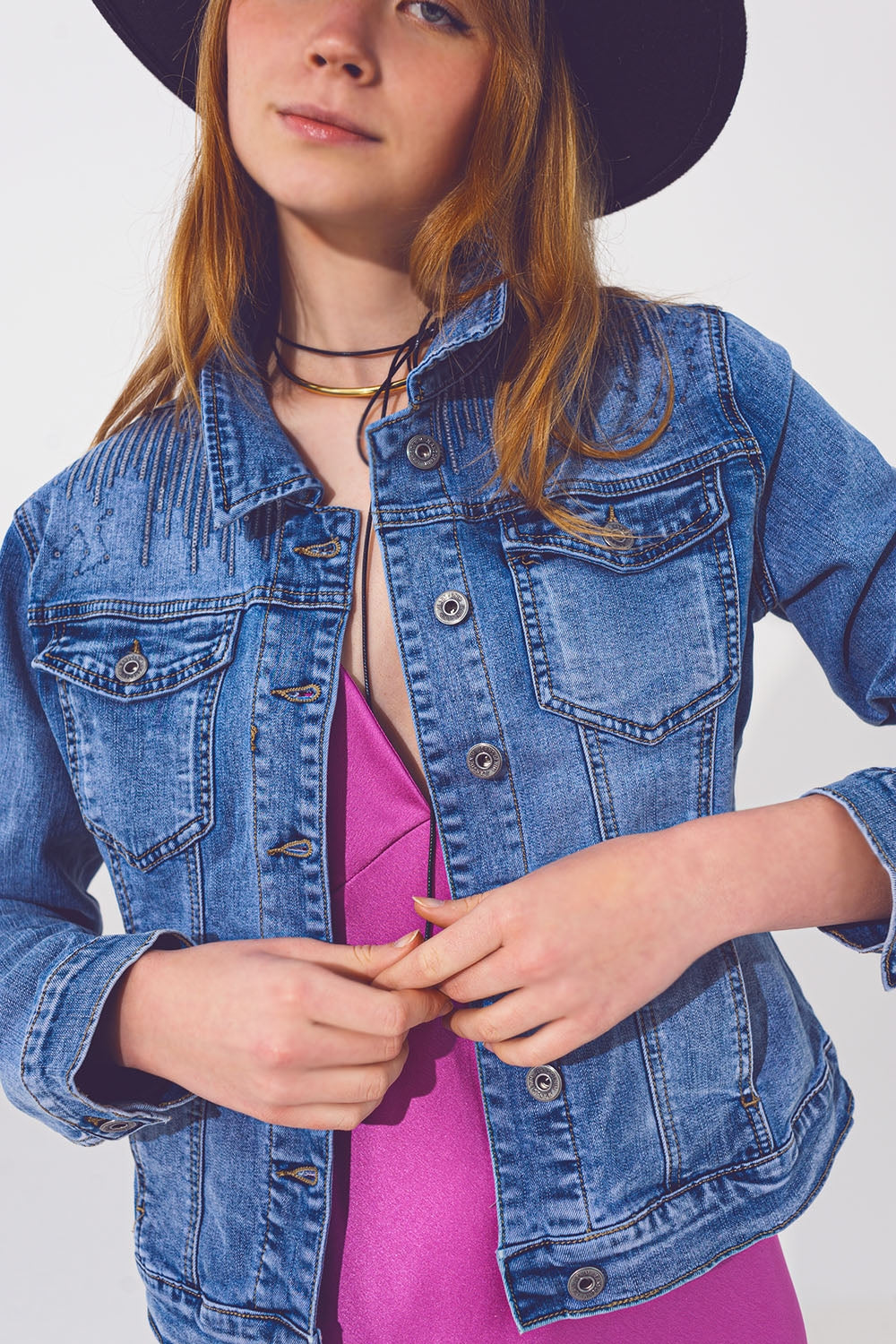 Denim jacket in light blue wash with sequin detail - Jackets