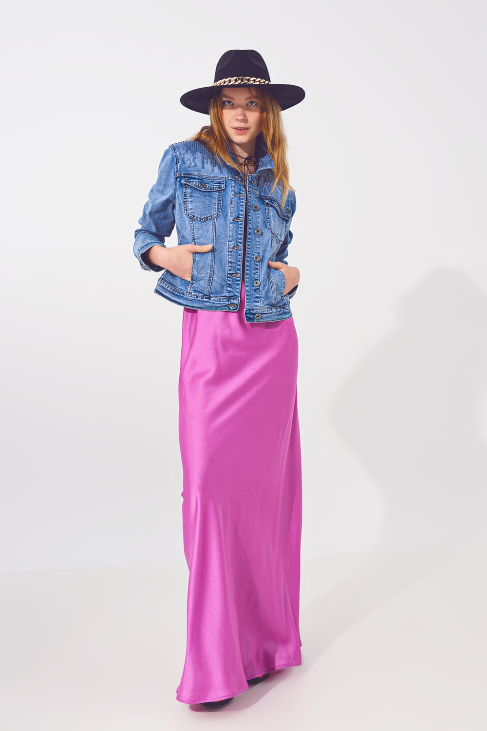 Denim jacket in light blue wash with sequin detail - Jackets