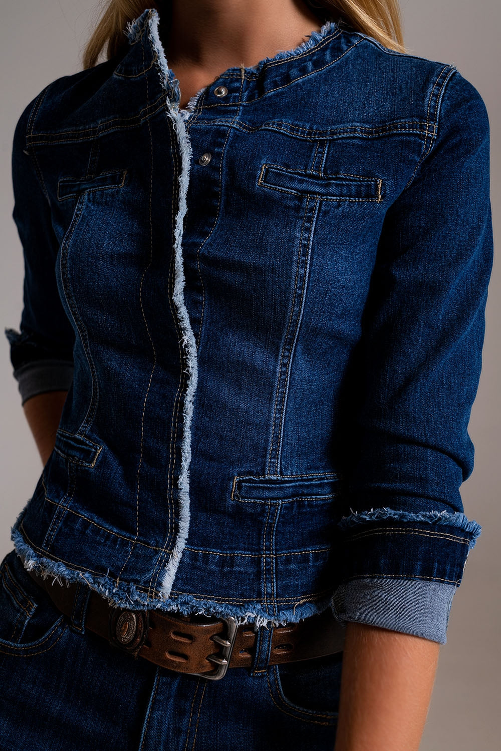 Denim jacket with raw hem edge - Jackets