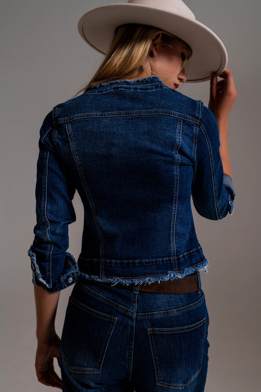 Denim jacket with raw hem edge - Jackets