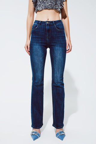 Jean Flare en denim délavé bleu foncé
